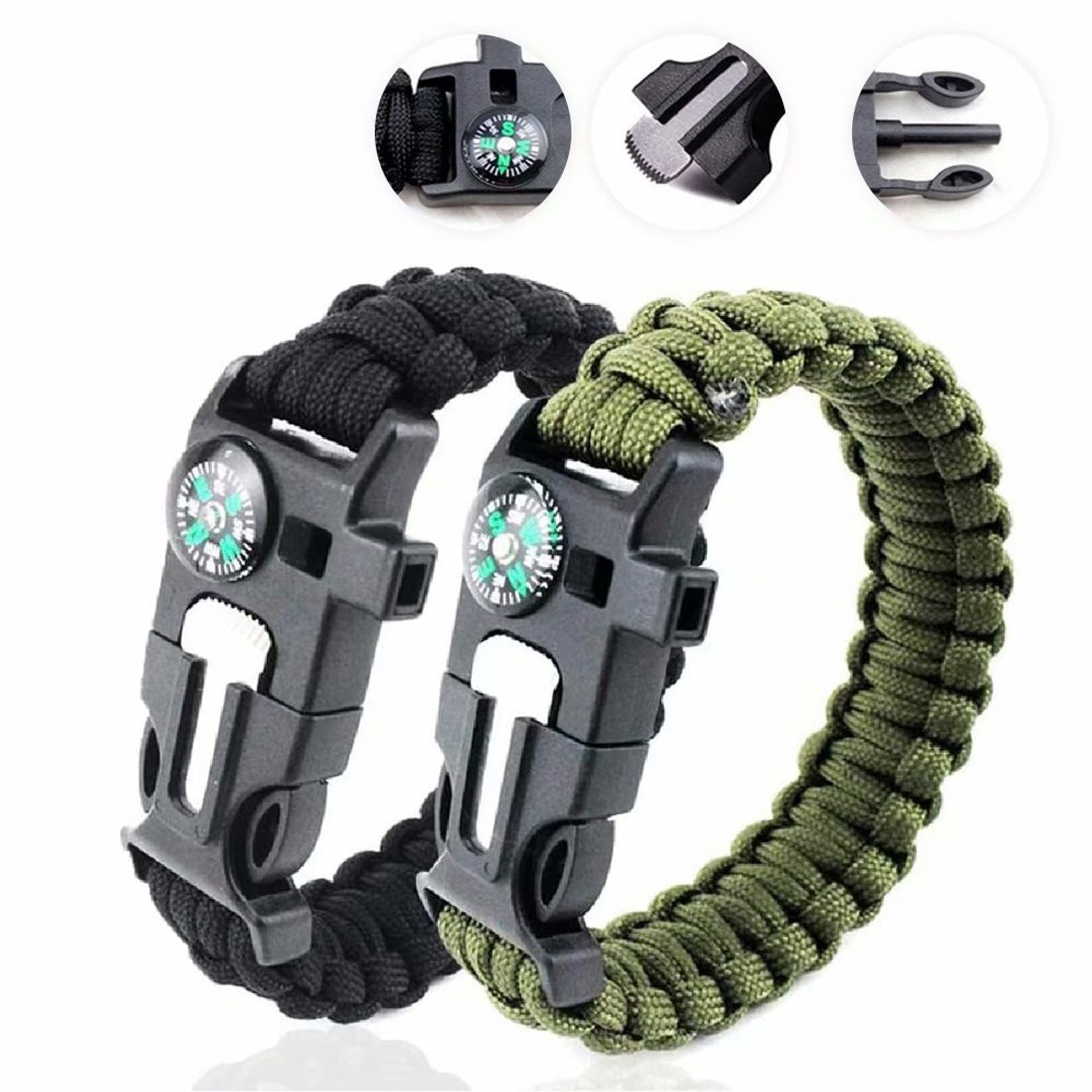Amazon.com : WUQID Paracord Survival Bracelet Loud Whistle Emergency  Compass Survival Fire Starter Scraper Accessories for Hiking, Camping,  Fishing and Hunting (2 Pack) : Sports & Outdoors